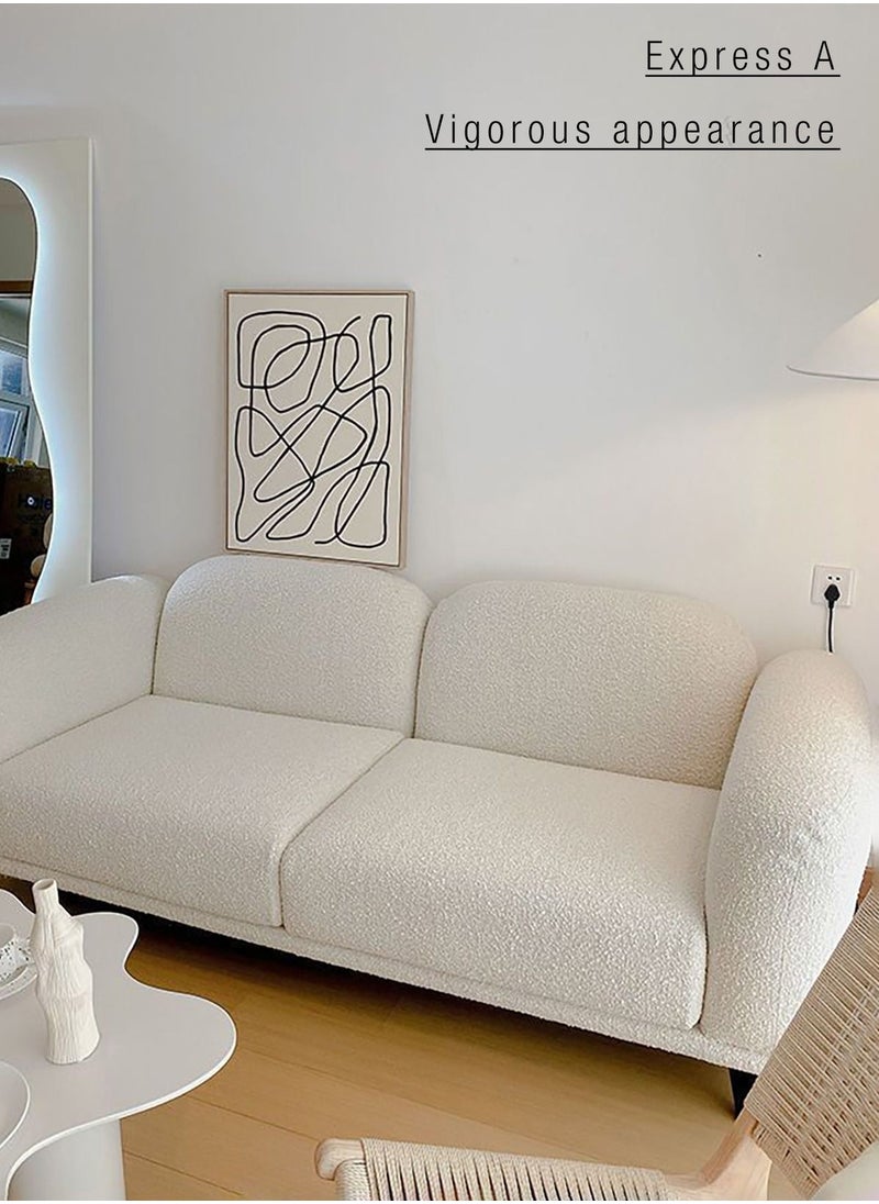 Merry Moments 3 Seater Sofa Modern Sofa White Sofa White Bouclé Upholstered Sofa Curly Oatmeal White for Living Room Reception Office Airbnb L200xH73xW85 cm  - Image 3