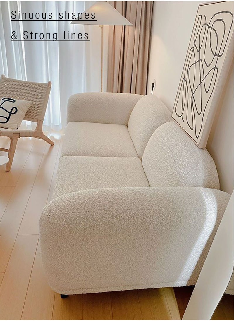 Merry Moments 3 Seater Sofa Modern Sofa White Sofa White Bouclé Upholstered Sofa Curly Oatmeal White for Living Room Reception Office Airbnb L200xH73xW85 cm  - Image 4