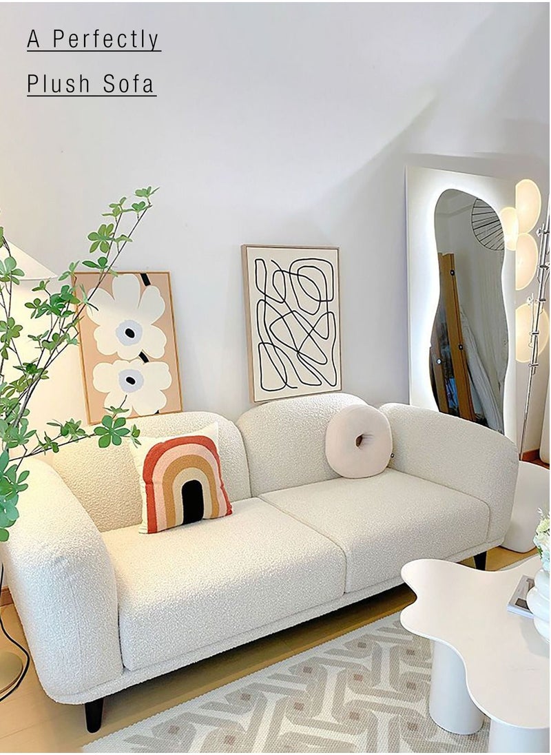 Merry Moments 3 Seater Sofa Modern Sofa White Sofa White Bouclé Upholstered Sofa Curly Oatmeal White for Living Room Reception Office Airbnb L200xH73xW85 cm  - Image 1