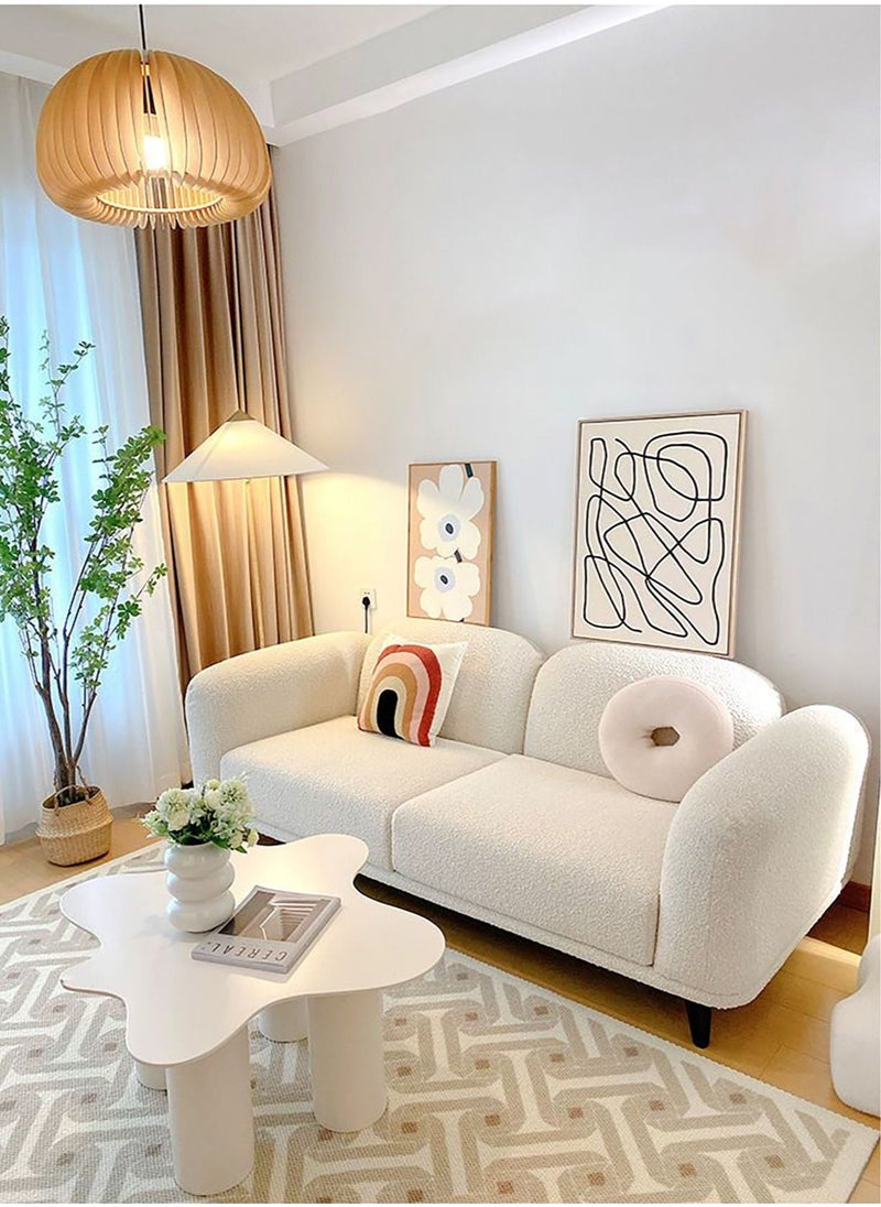 Merry Moments 3 Seater Sofa Modern Sofa White Sofa White Bouclé Upholstered Sofa Curly Oatmeal White for Living Room Reception Office Airbnb L200xH73xW85 cm  - Image 2