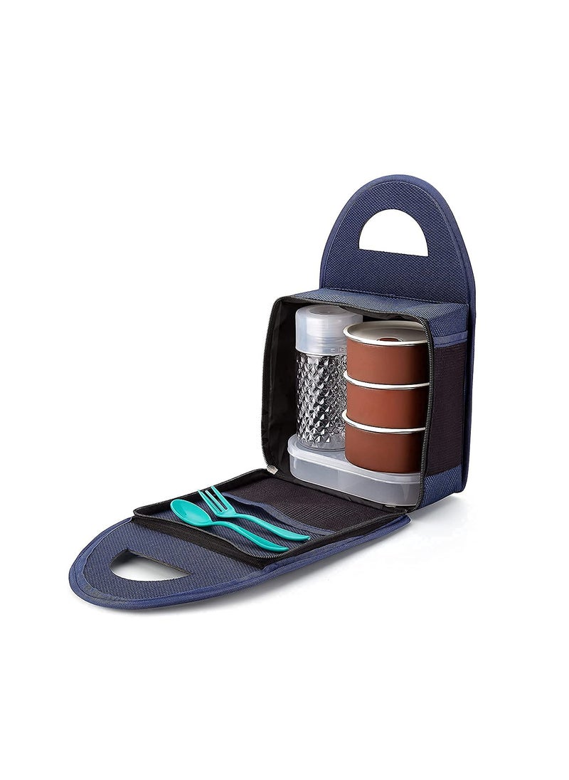 KD ZONE KD ZONE Stainless Steel Lunch Box Set Round Tiffin with Bag for Office use Student Women Men Girls  - Image 3