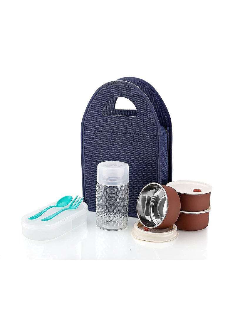 KD ZONE KD ZONE Stainless Steel Lunch Box Set Round Tiffin with Bag for Office use Student Women Men Girls  - Image 2