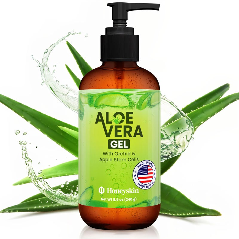 Honeyskin Soothing Aloe Vera Gel Made in the USA with Natural Ingredients - Give Yourself Relief From Sunburn and Dry Skin During the Hot Summer Days (8 Fl Oz) - Image 1