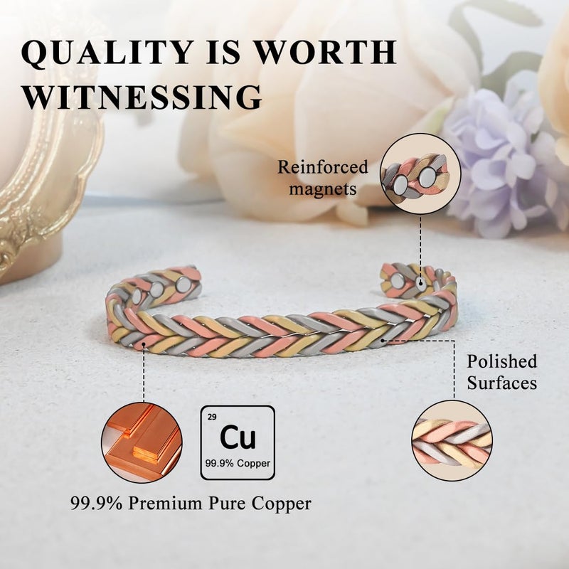 Vicmag Copper Bracelet for Women Men Magnetic Bracelet with Ultra Strength Magnets 100% Solid Pure Copper Gift (Feather) - Image 4
