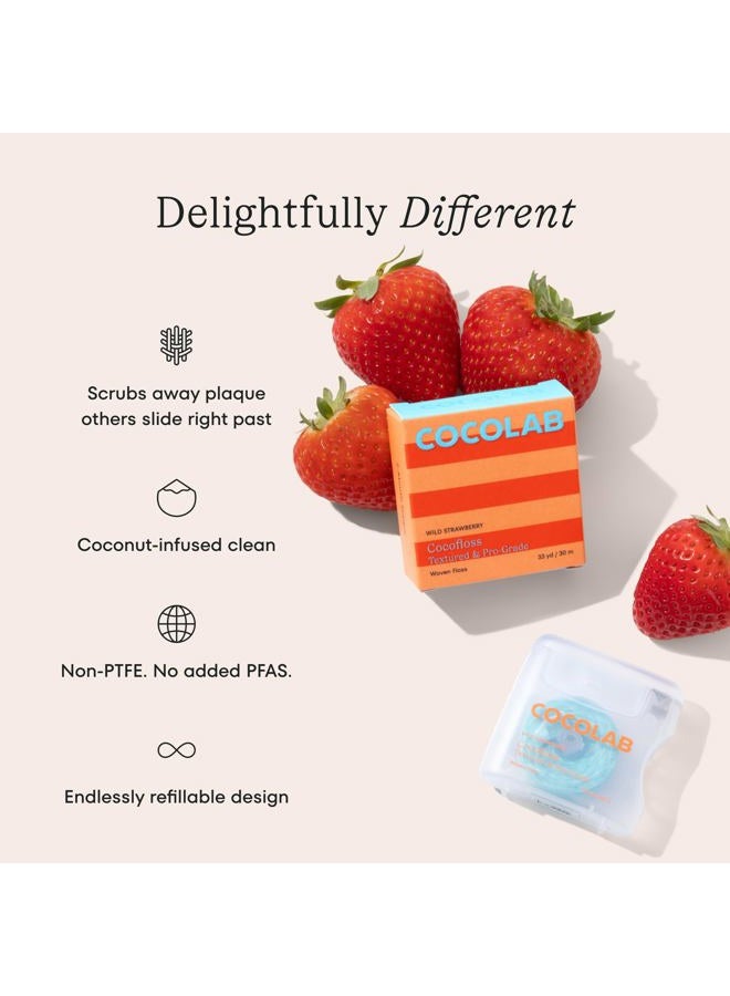 Cocofloss Woven Dental Floss, Dentist-Designed Oral Care, Strawberry Scent, Waxed, Expanding, Kid-Friendly String Floss with Coconut Oil, 4 Spools (33 yd Each) - Image 2