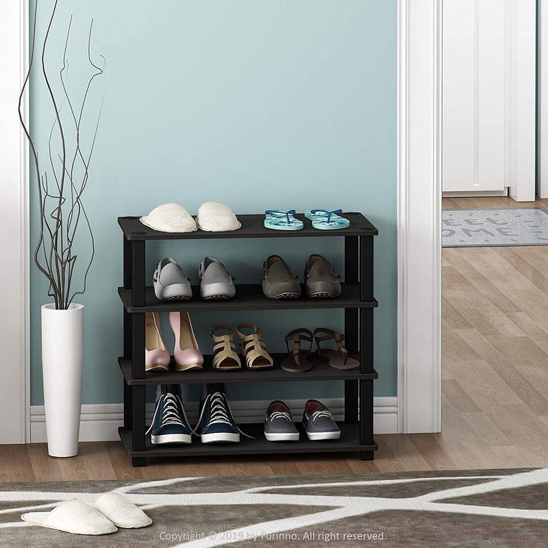 Ash  Roh Ash Roh 4Tier Shoe Rack TurnSTube Single Espresso Small Space Free Standing Shoe Shelf in Closet Entryway HallwayLiving Room - Image 2