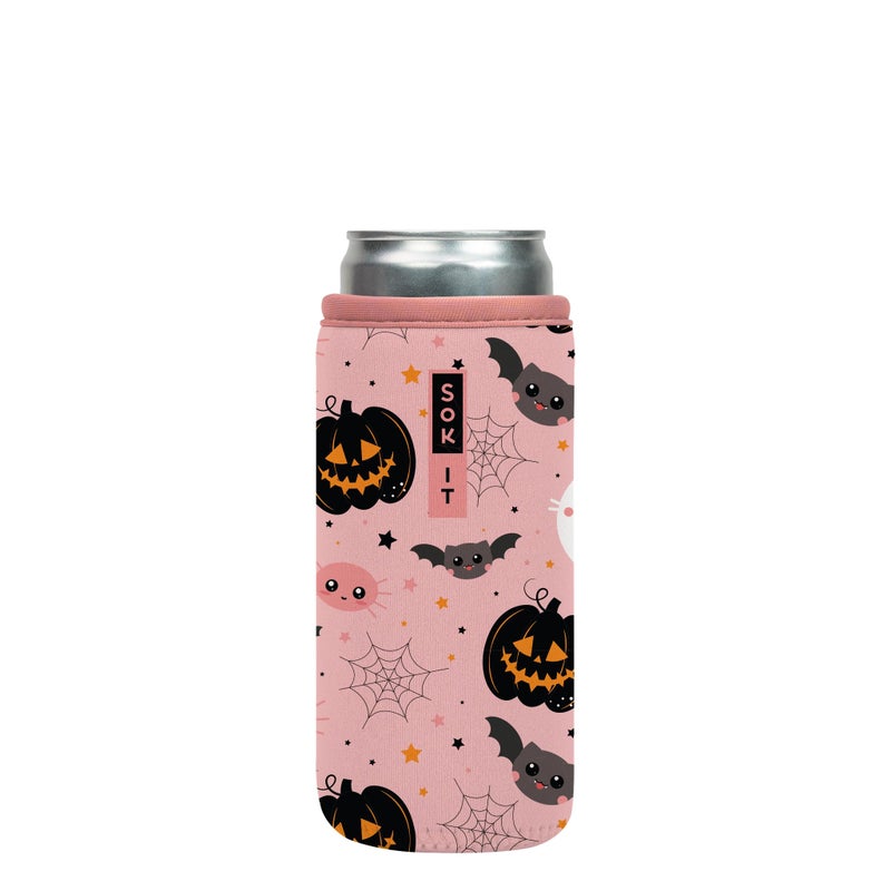Sok It Can Sok Sleeve for Beer & Soda Insulated Neoprene Cover (Spooky in Pink  12oz Slim Can Sleeve) - Image 1