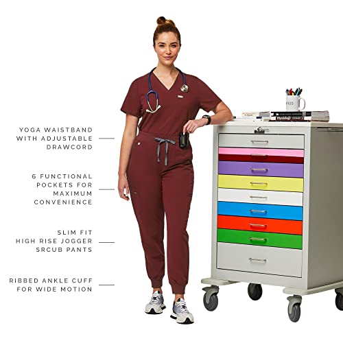 FIGS Zamora High Waisted Jogger Style Scrub Pants for Women - Burgundy, Regular XL - Image 2