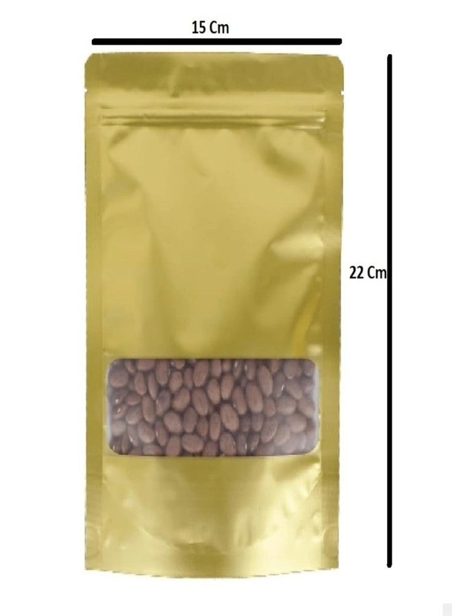 Adaamya® - 400 Gm - 50 Pcs (Matt Gold) Stand Up Ziplock Reusable Airtight Polyester Storage Pouch for Multi-Purpose Storage (400 Gm(15X20 Cm)) - Image 2