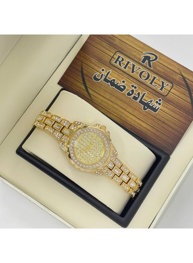 ريفولي ساعة يد نسائية من الفولاذ المقاوم للصدأ مرصعة بالكريستال