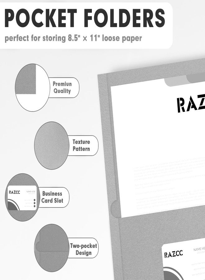 RAZCC Two Pocket Folders, RAZCC 50 Pack 2 Pocket Folders Fit Letter Size Paper, Paper Folders with Pockets for School Office Business Home (Grey) - Image 3