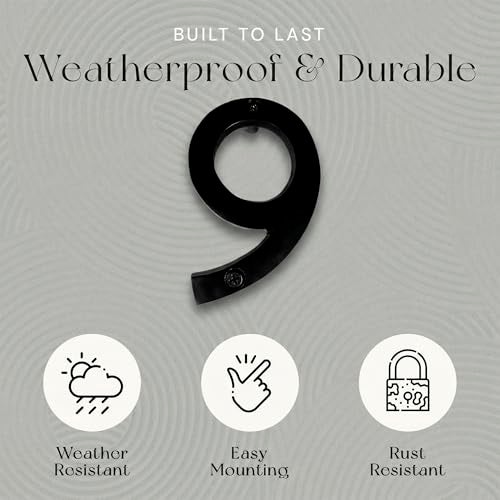 NACH Floating House Numbers, 4 inch Aluminum Black House Numbers for Outside - Number 9, Door Numbers with Mounting Hardware - Image 4