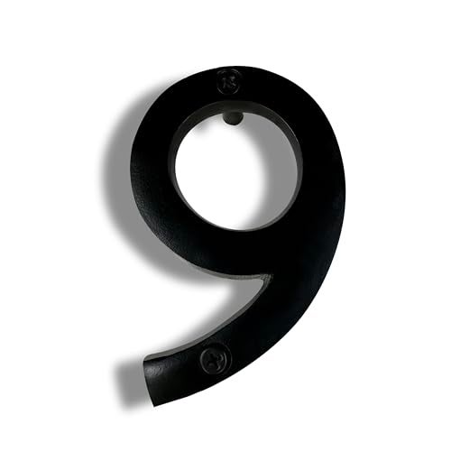 NACH Floating House Numbers, 4 inch Aluminum Black House Numbers for Outside - Number 9, Door Numbers with Mounting Hardware - Image 1