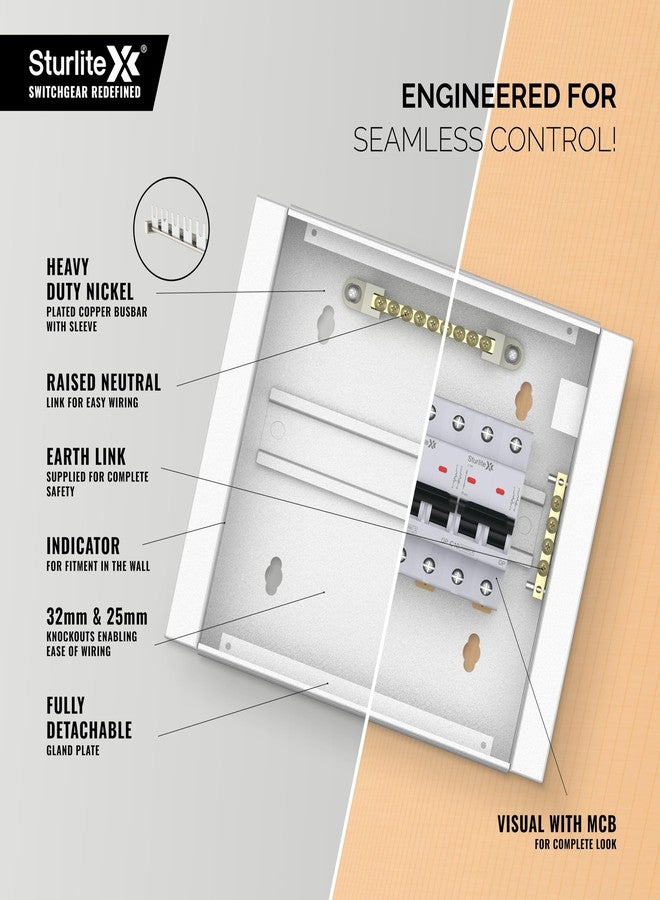 Sturlite Ovix Double Door MCB Distribution Board | 8 Way SPN (Single Pole and Neutral) | Metal Body with Premium Finish & Concealed Hinges | Cable Kit Included - (Pack of 1) - Image 4