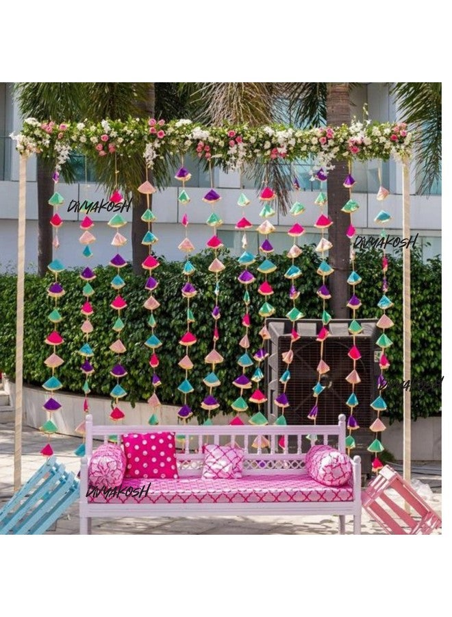 Virushka 20 pc Gota Net Hangings Decorative Garlands for Wedding, Haldi & Wedding Event Decoration Backdrop, Indian String Colorful Net Gota Hanging 4ft Each - Image 4
