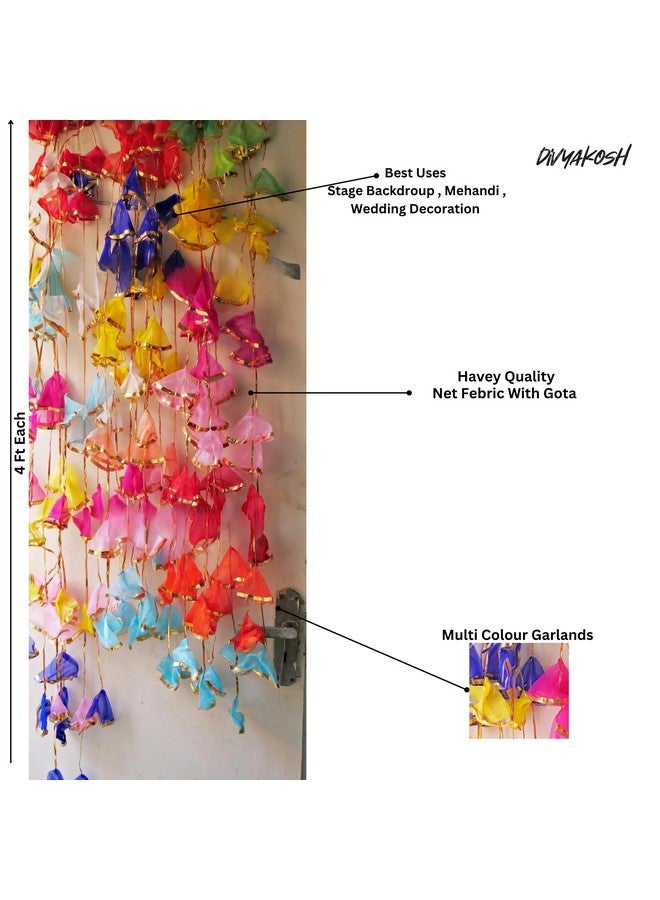 Virushka 20 pc Gota Net Hangings Decorative Garlands for Wedding, Haldi & Wedding Event Decoration Backdrop, Indian String Colorful Net Gota Hanging 4ft Each - Image 3