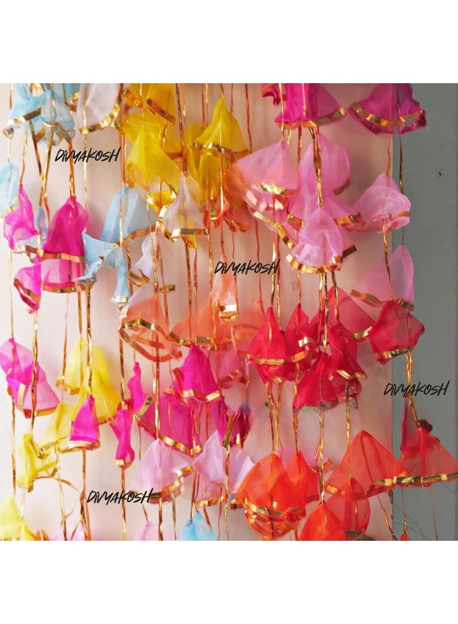 Virushka 20 pc Gota Net Hangings Decorative Garlands for Wedding, Haldi & Wedding Event Decoration Backdrop, Indian String Colorful Net Gota Hanging 4ft Each - Image 1