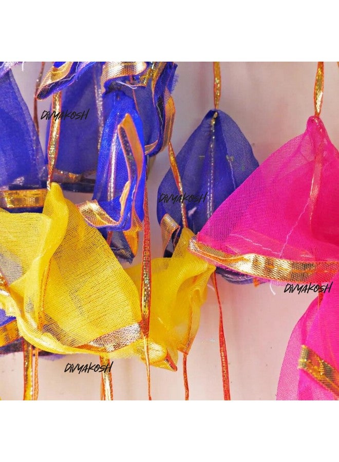 Virushka 20 pc Gota Net Hangings Decorative Garlands for Wedding, Haldi & Wedding Event Decoration Backdrop, Indian String Colorful Net Gota Hanging 4ft Each - Image 2