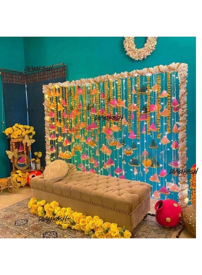 Virushka 20 pc Gota Net Hangings Decorative Garlands for Wedding, Haldi & Wedding Event Decoration Backdrop, Indian String Colorful Net Gota Hanging 4ft Each - Image 5