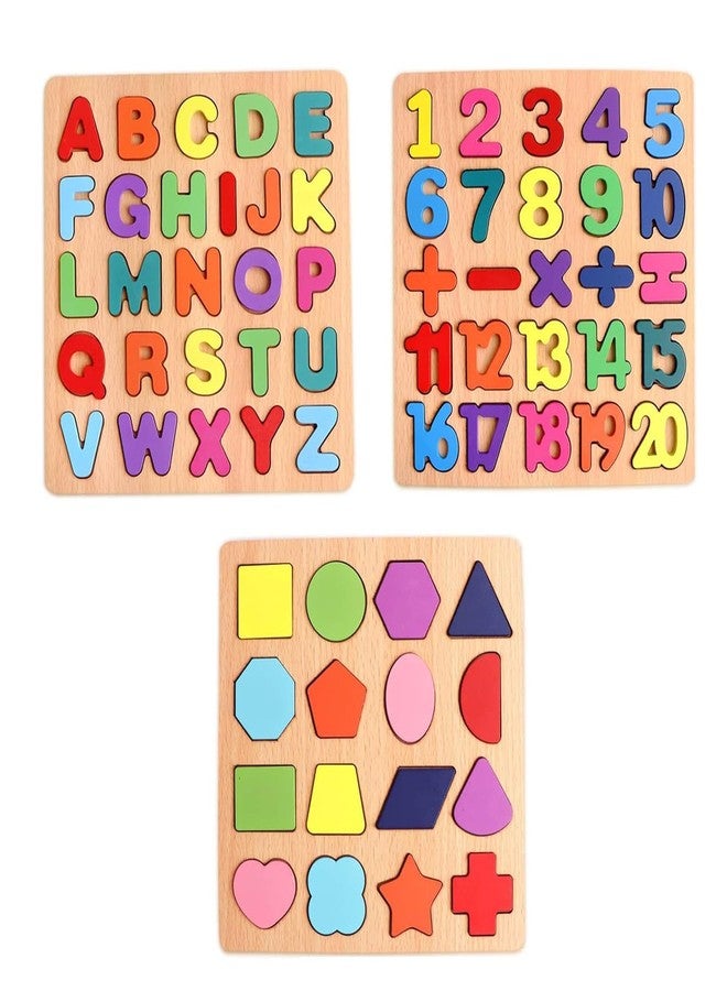 VNM Traders Colourful Wooden Puzzle Set for Kids: Capital Alphabets, Numbers and Shapes - Educational Learning Board for Toddlers and Preschoolers (ABCD, Numbers, Shapes) | Ages 0-6 - Image 1