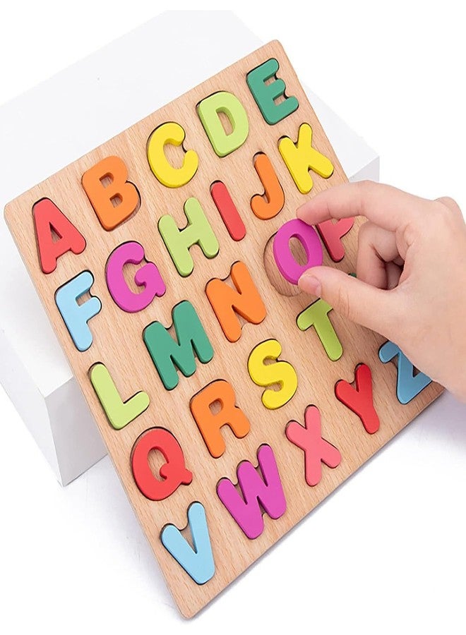 VNM Traders Colourful Wooden Puzzle Set for Kids: Capital Alphabets, Numbers and Shapes - Educational Learning Board for Toddlers and Preschoolers (ABCD, Numbers, Shapes) | Ages 0-6 - Image 5