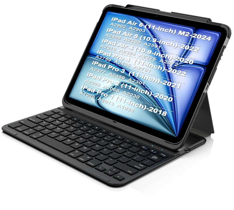 Arteck iPad Air 11-inch 10.9-inch Keyboard, Bluetooth Keyboard with Folio Full Protection Case for Apple iPad Air 11-inch (Air 2024) 10.9-inch (Air 2022) Air 4 and iPad Pro 11-inch Pro 4(2022) Pro 3 2 - Image 1