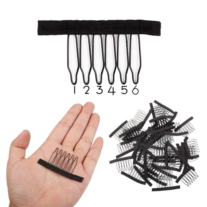 ZQIAN BEAUTY Wig Combs 60 Pcs Black Big Stainless Steel Wig Combs for Making Wigs Metal Wig Clips for Wig Caps Diy