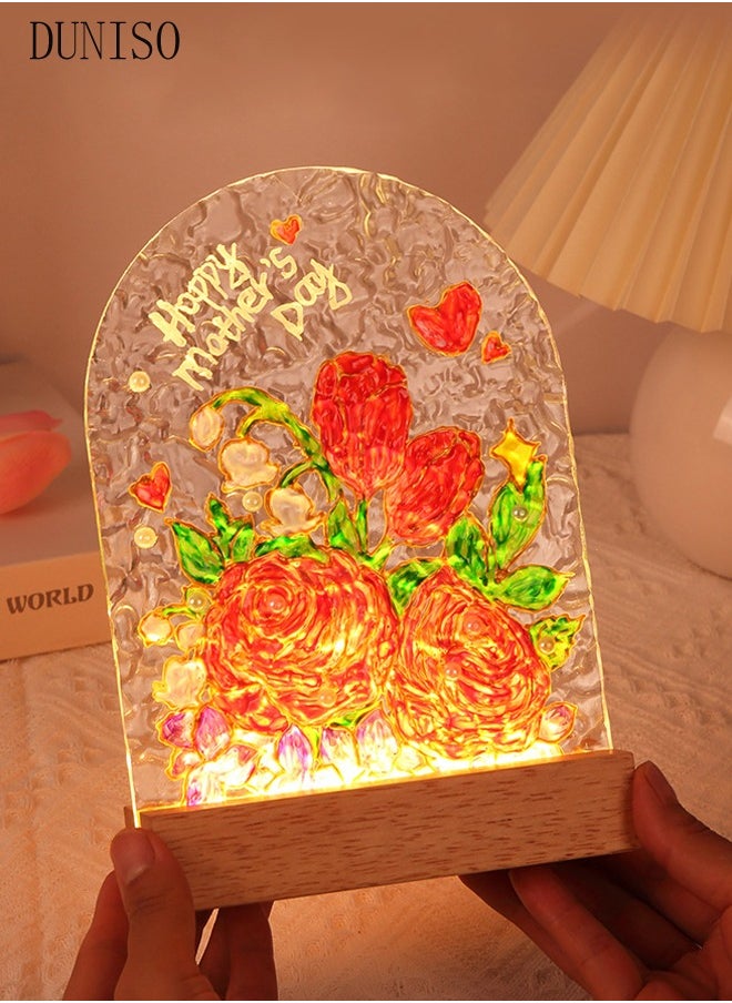 LED Note Board with Colors，Light Up Acrylic Dry Erase Board，Glass Painting DIY Writing Board，LED Night Light，with Stand，Painted，Brush，Palette，For Desk，Office，Cafe，School，Home