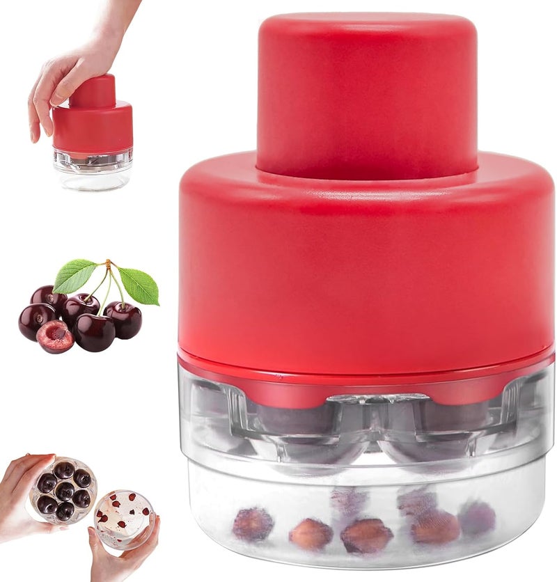 CEHNCEH Cherry Pitter - 7-In-1 Cherry Seed Remover Cherry Pitter Tool Push Type Cherry Corer Multiple, Kitchen Cherry Jam (Red) - Image 1