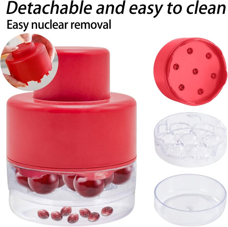 CEHNCEH Cherry Pitter - 7-In-1 Cherry Seed Remover Cherry Pitter Tool Push Type Cherry Corer Multiple, Kitchen Cherry Jam (Red) - Image 2
