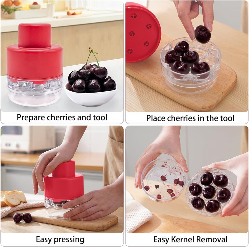 CEHNCEH Cherry Pitter - 7-In-1 Cherry Seed Remover Cherry Pitter Tool Push Type Cherry Corer Multiple, Kitchen Cherry Jam (Red) - Image 5