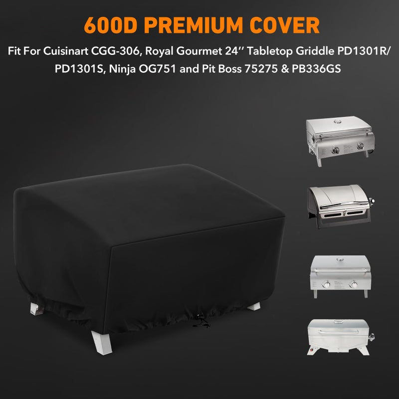 ZBXFCSH Heavy Duty 24 Inch Grill Cover Compatible with Cuisinart CGG-306, Royal Gourmet 24â€™â€™ Tabletop Griddle PD1301R/ PD1301S, Ninja OG751, Compatible with Pit Boss 75275 & PB336GS - Image 2