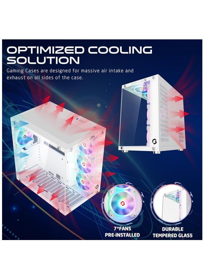 GAMEON Emperor Arctic Il Series Mid Tower PC Gaming Case 120mm ARGB+PWM Lighting Tempered Glass Pre-installed 7 RGB Cooling Fans Computer case Dust proof Wide Motherboard Compatibility White - Image 5