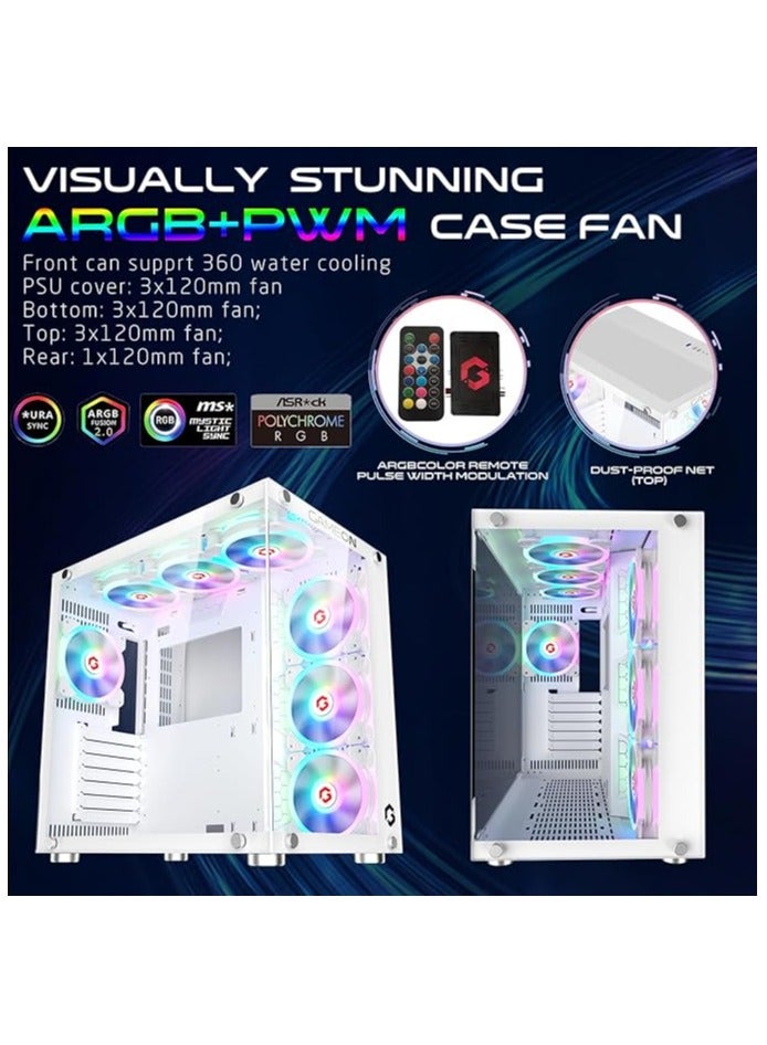 GAMEON Emperor Arctic Il Series Mid Tower PC Gaming Case 120mm ARGB+PWM Lighting Tempered Glass Pre-installed 7 RGB Cooling Fans Computer case Dust proof Wide Motherboard Compatibility White - Image 3