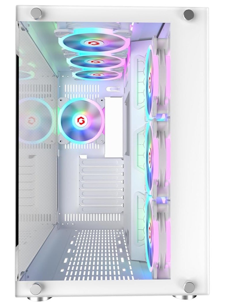 GAMEON Emperor Arctic Il Series Mid Tower PC Gaming Case 120mm ARGB+PWM Lighting Tempered Glass Pre-installed 7 RGB Cooling Fans Computer case Dust proof Wide Motherboard Compatibility White - Image 2