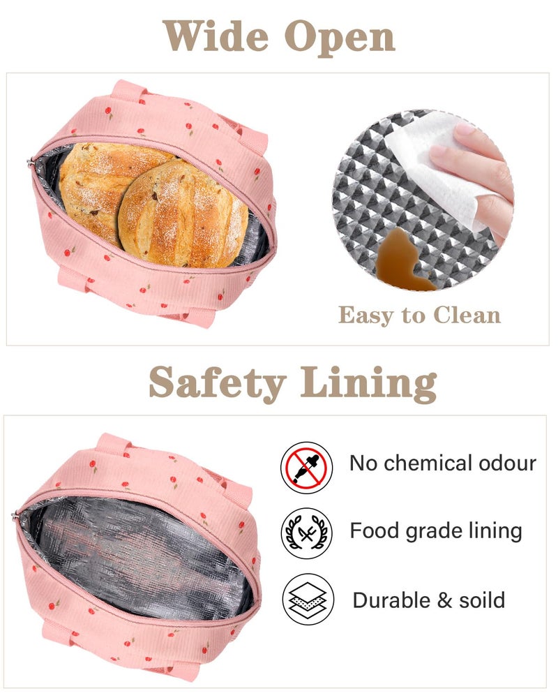 TENKIST Cute Lunch Box Tote Bag - CoolerCorduroy Insulated Bags for Women - Lightweight Reusable Portable Soft Lunch Pail Kit for Kids Teen Girl Adults Work School Picnic Travel Pink 8L - Image 5