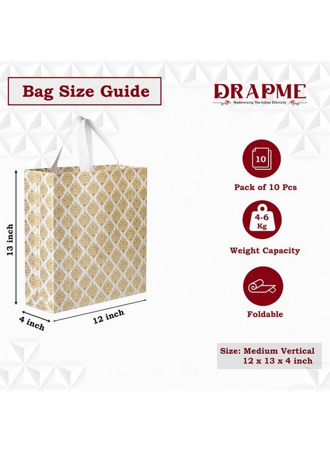 Drapme Festive Special Reusable Non-Woven Laminated Gift Bags, Wedding Gifts, Shagun, Saree, Mithai, Jewellery, Traditional Gifting Carry Bag (Medium - 12x13x4, White, Pack of 10) - Image 2