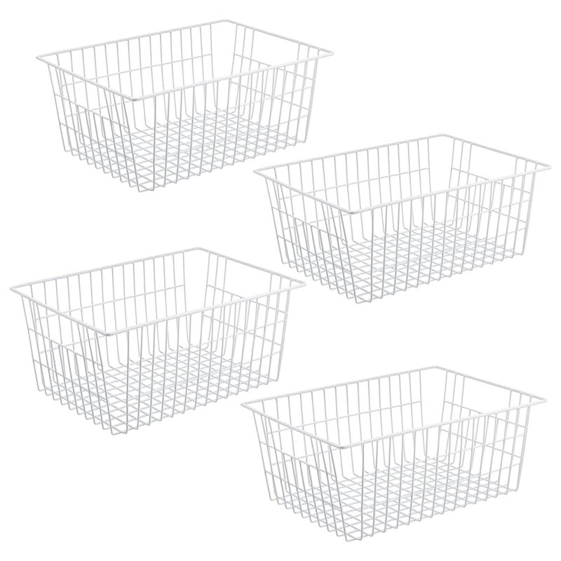 iPEGTOP Wire Storage Freezer Baskets Set of 4 Large 154 Farmhouse Organizer Storage Bins Fridge Basket Rack with Handles for Kitchen Cabinets Pantry Office Bathroom Organization  White