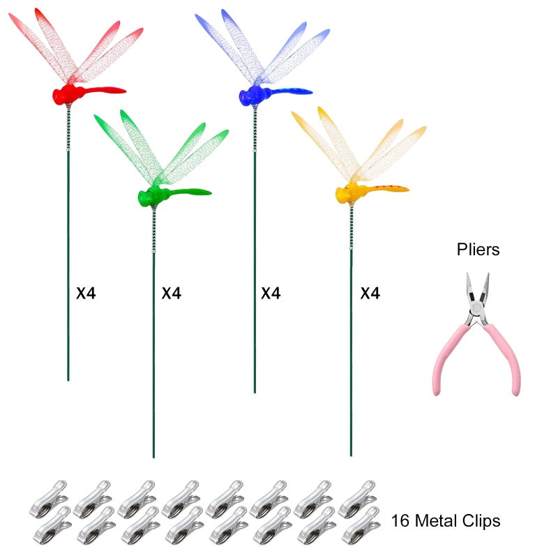Jongdari 16 Sets Dragonfly Hat Clip Realistic Fake Dragonflies Clip-On Garden Outdoor Decor Stakes Plastic Dragon Fly Clips Plant Decorations for Pots, Includes Pliers & Clips - Small - Image 4