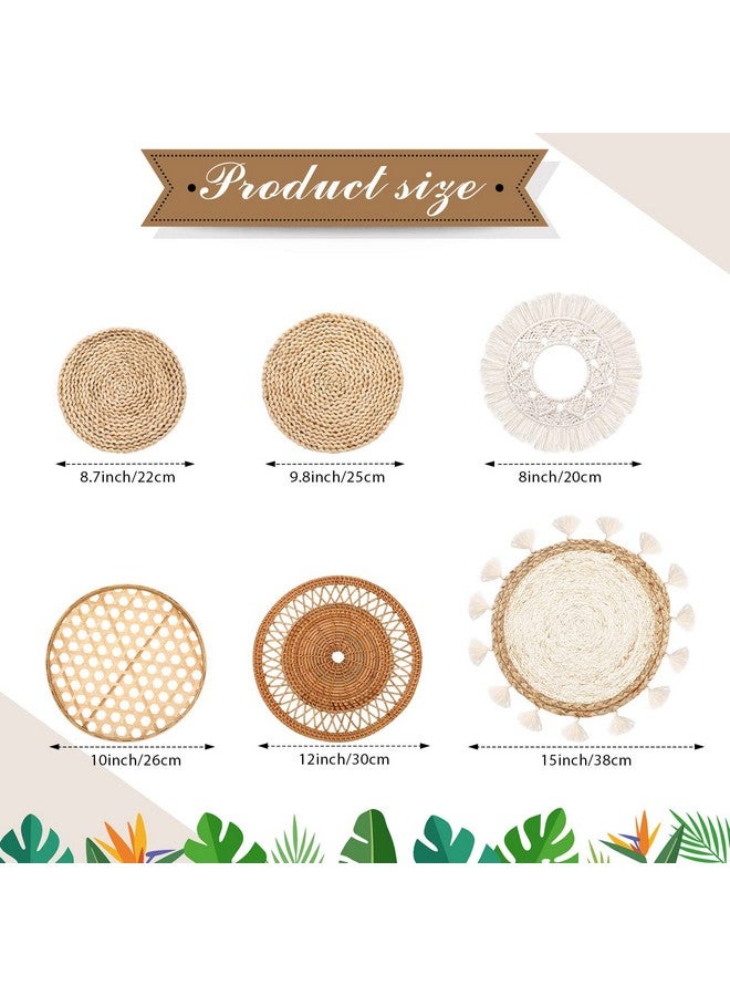 Nuenen Boho Wall Baskets Decor Set of 6 Flat Woven Basket Wall Hanging Decor Round Tassels Macrame Tapestry Wall Decor Art Rattan Wicker Seagrass Home Wall Baskets Decor(Classic Style) - Image 2