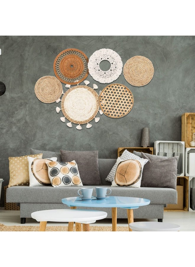 Nuenen Boho Wall Baskets Decor Set of 6 Flat Woven Basket Wall Hanging Decor Round Tassels Macrame Tapestry Wall Decor Art Rattan Wicker Seagrass Home Wall Baskets Decor(Classic Style) - Image 4