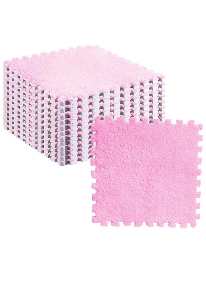 12Pcs Plush Foam Floor Mat Square Interlocking Carpet Tiles , EVA Play Mat Floor Tiles Soft Climbing Area Rugs for Home room Decor, 12 x 12 x 0.4 Inch (Pink) - Image 1