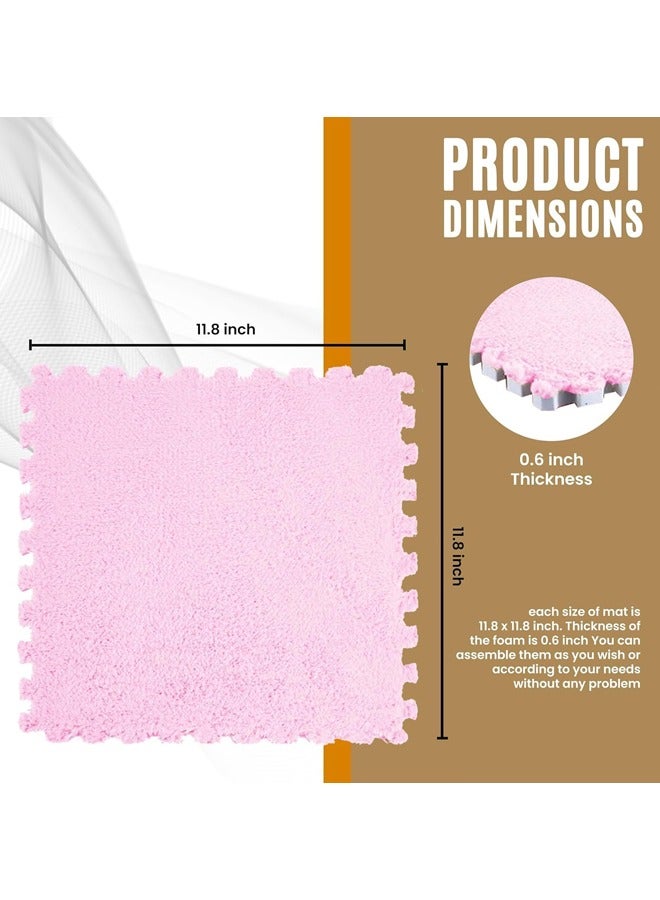12Pcs Plush Foam Floor Mat Square Interlocking Carpet Tiles , EVA Play Mat Floor Tiles Soft Climbing Area Rugs for Home room Decor, 12 x 12 x 0.4 Inch (Pink) - Image 2