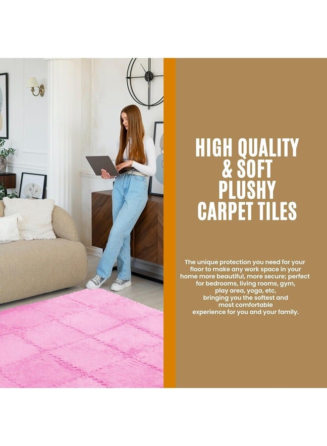 12Pcs Plush Foam Floor Mat Square Interlocking Carpet Tiles , EVA Play Mat Floor Tiles Soft Climbing Area Rugs for Home room Decor, 12 x 12 x 0.4 Inch (Pink) - Image 3