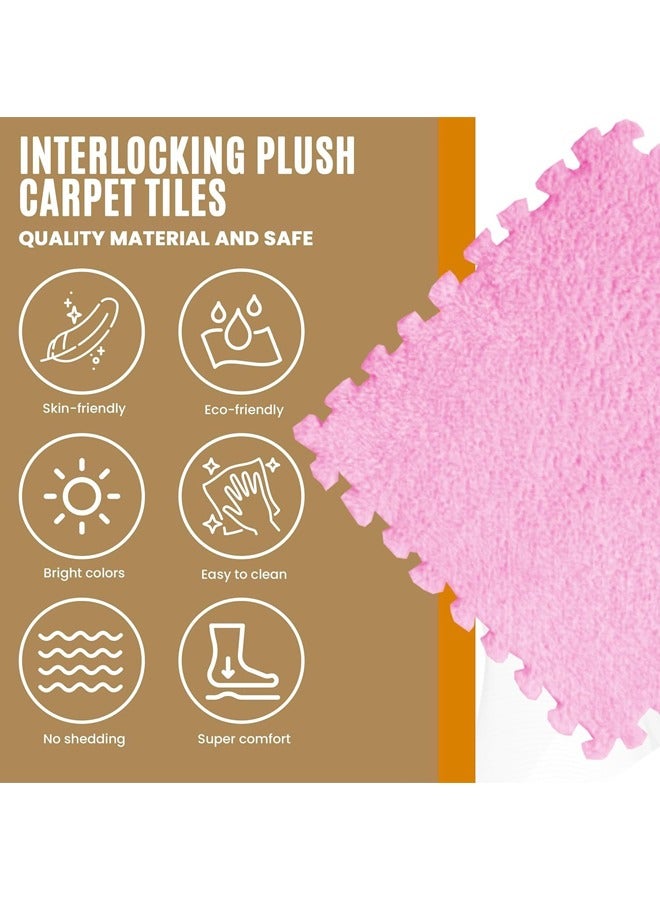 12Pcs Plush Foam Floor Mat Square Interlocking Carpet Tiles , EVA Play Mat Floor Tiles Soft Climbing Area Rugs for Home room Decor, 12 x 12 x 0.4 Inch (Pink) - Image 4