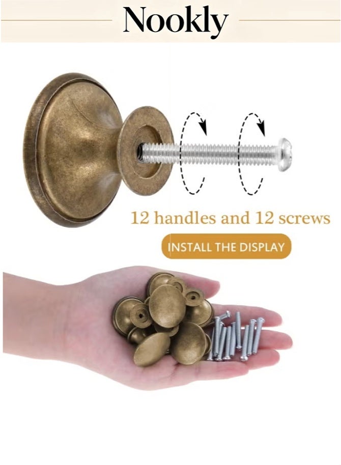 nookly 12 Pieces Cabinet Knobs, 30mm Round Mushroom Drawer Pulls with Screws, Zinc Alloy Vintage Furniture Knobs, Antique Style Cupboard Handles for Kitchen Wardrobe Dresser Bathroom, Antique Bronze - Image 3