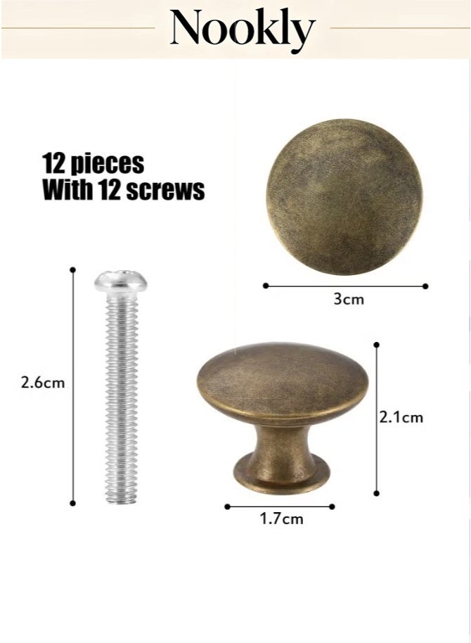 nookly 12 Pieces Cabinet Knobs, 30mm Round Mushroom Drawer Pulls with Screws, Zinc Alloy Vintage Furniture Knobs, Antique Style Cupboard Handles for Kitchen Wardrobe Dresser Bathroom, Antique Bronze - Image 2