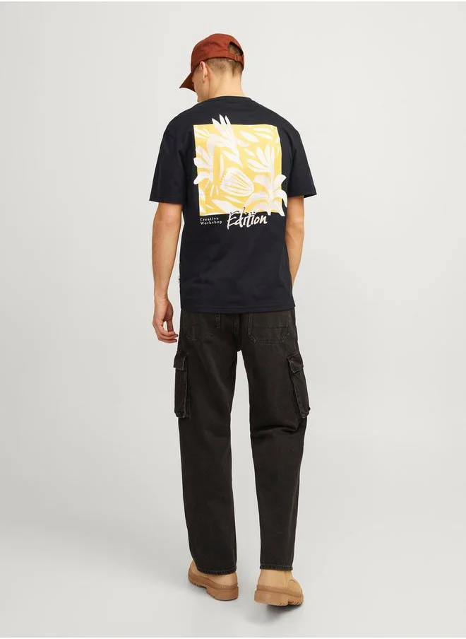 جاك اند جونز Back Graphic Print Crew Neck Relaxed Fit T-Shirt