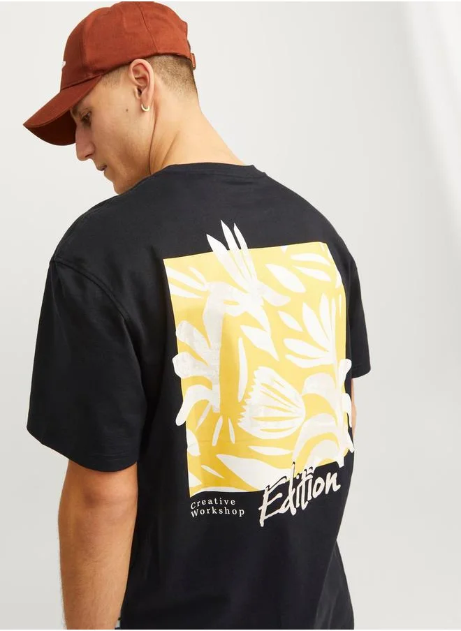جاك اند جونز Back Graphic Print Crew Neck Relaxed Fit T-Shirt