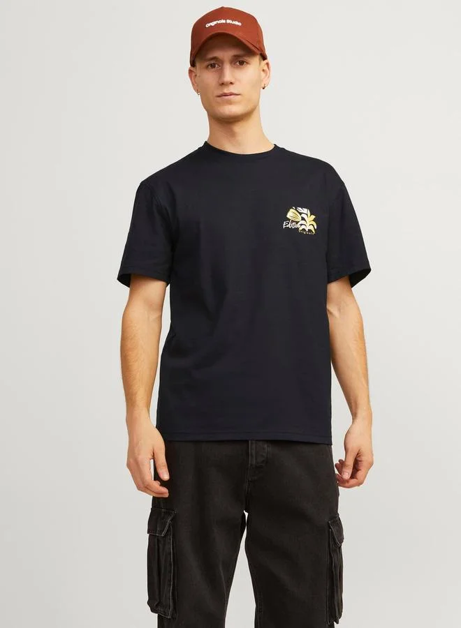 جاك اند جونز Back Graphic Print Crew Neck Relaxed Fit T-Shirt